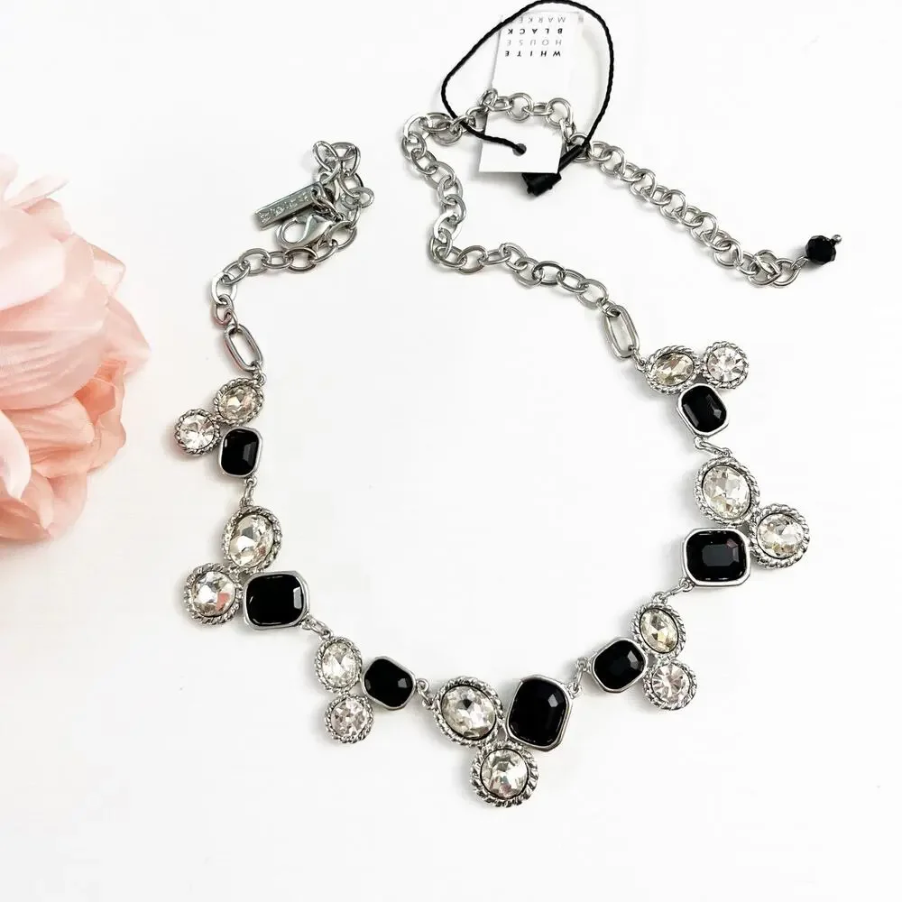 NEW White House Black Market Black & Crystal Statement Necklace